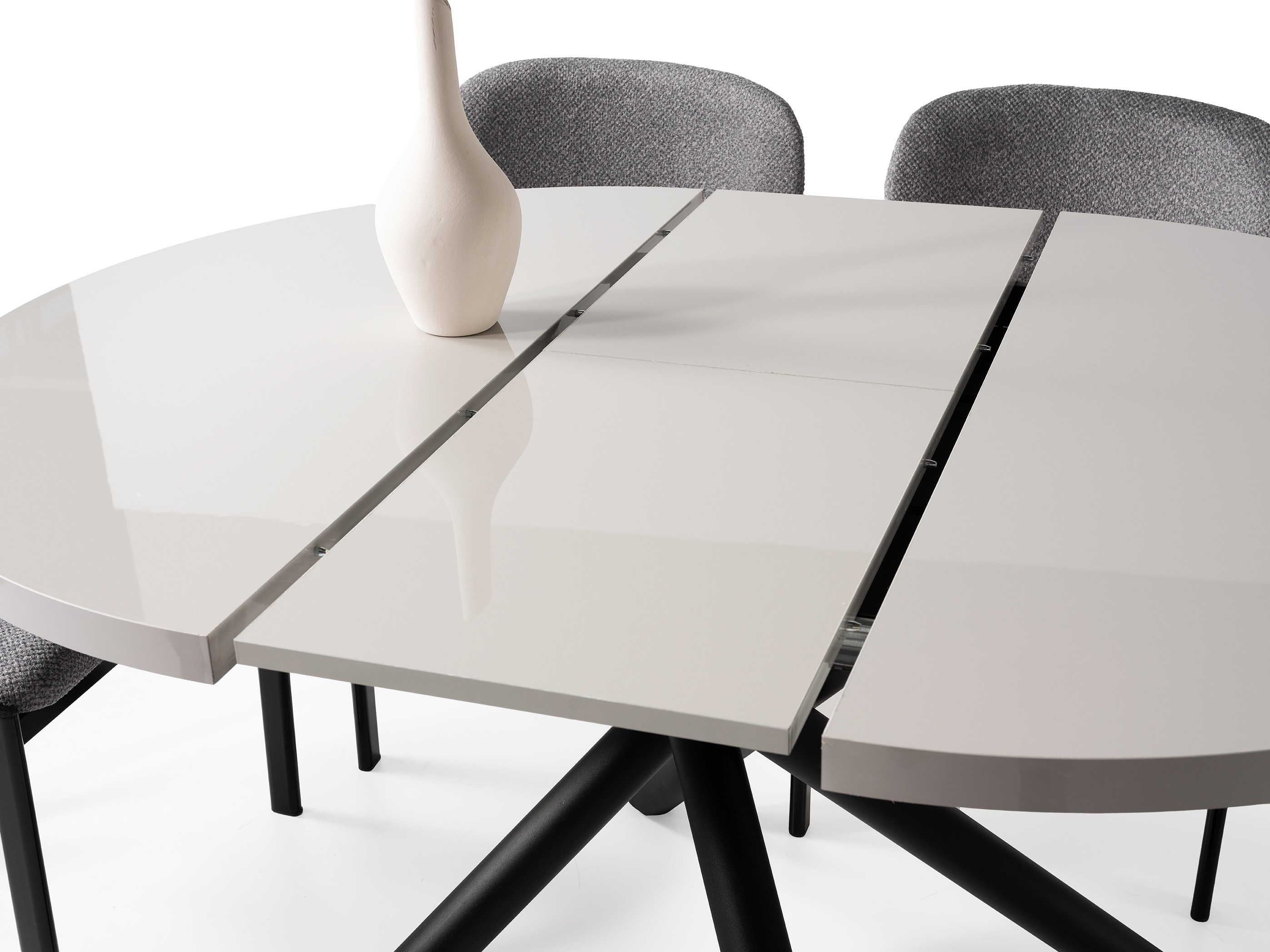 Truva Sis Gri Yuvarlak Açılır MDF Mutfak Masa Sandalye Takımı 104cm