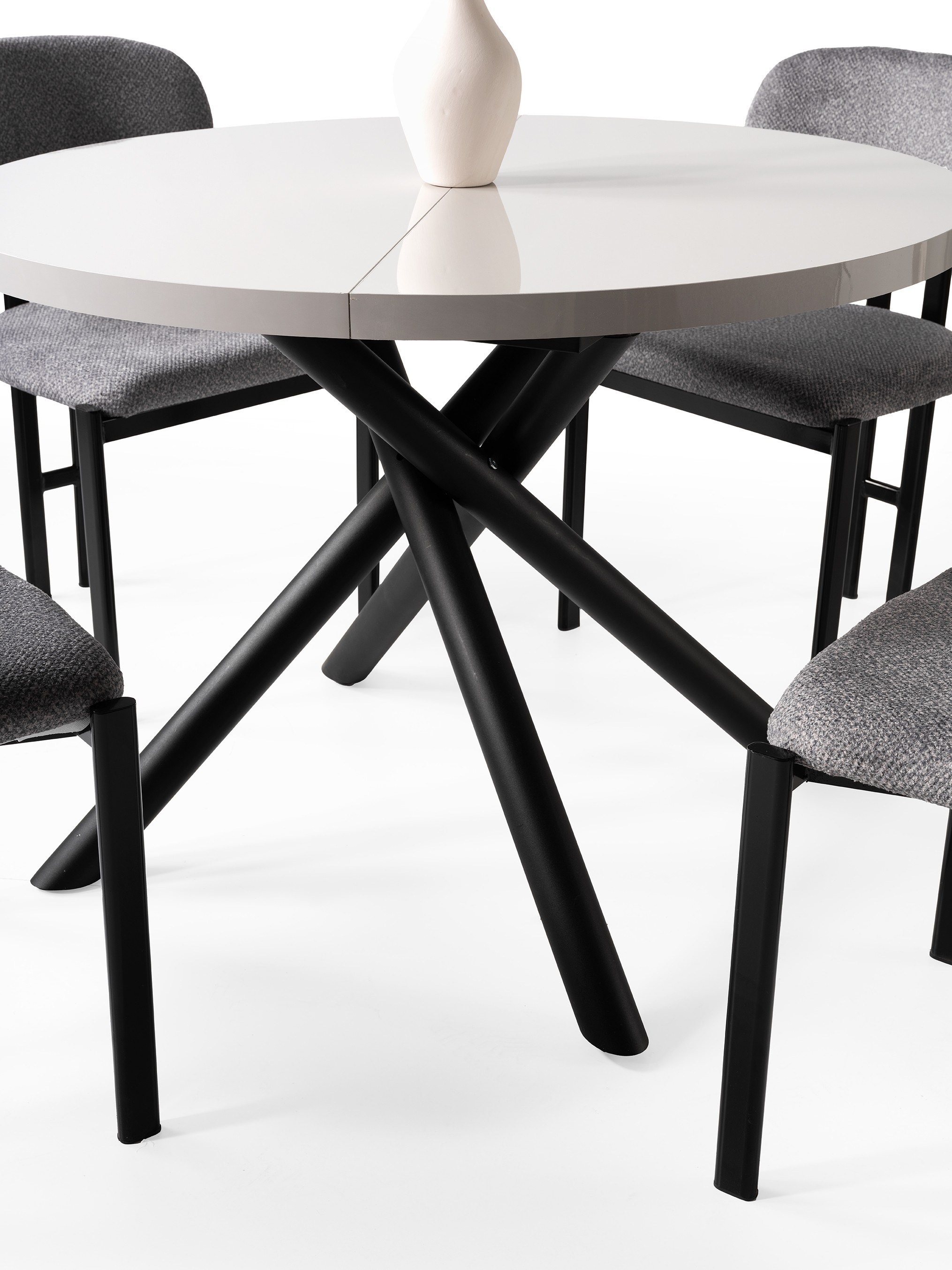 Truva Sis Gri Yuvarlak Açılır MDF Mutfak Masa Sandalye Takımı 104cm