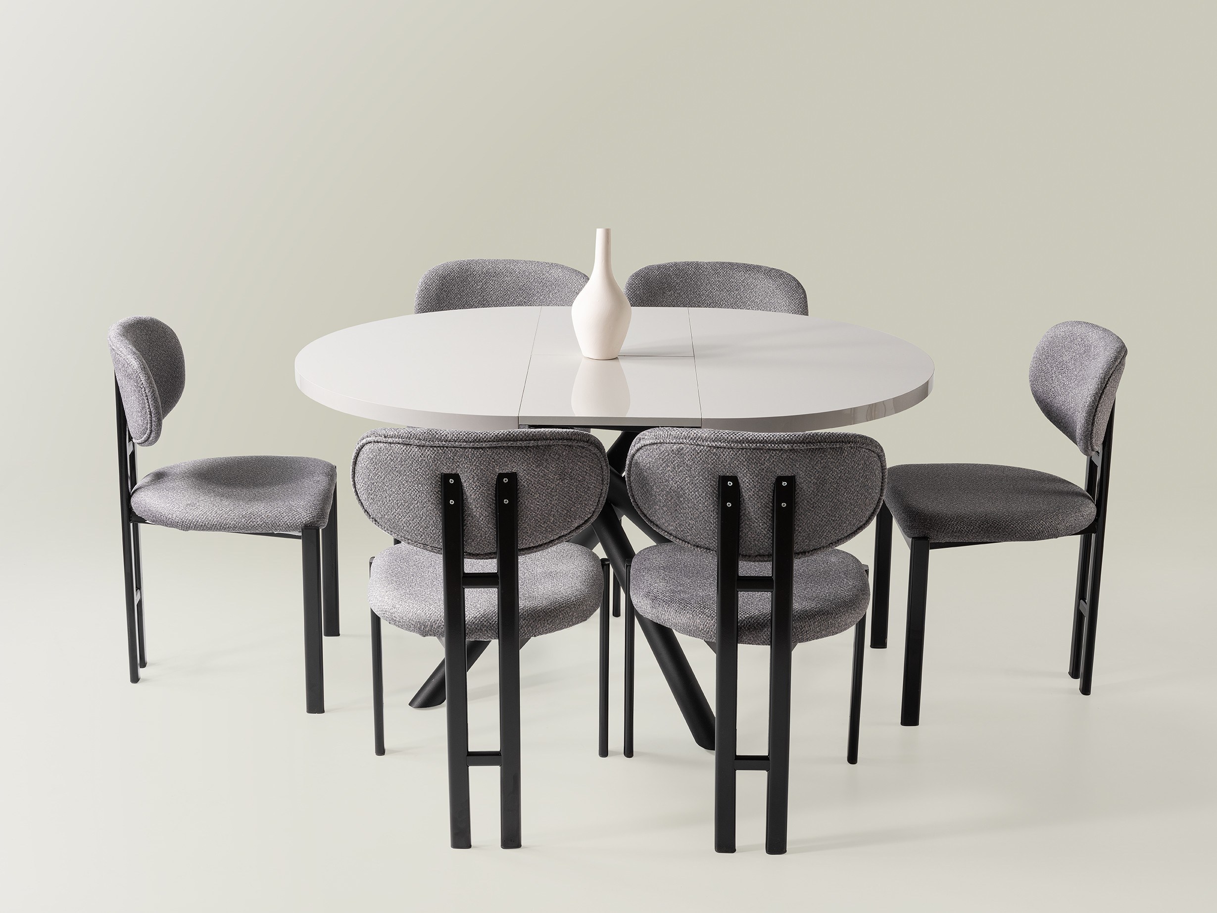 Truva Sis Gri Yuvarlak Açılır MDF Mutfak Masa Sandalye Takımı 104cm