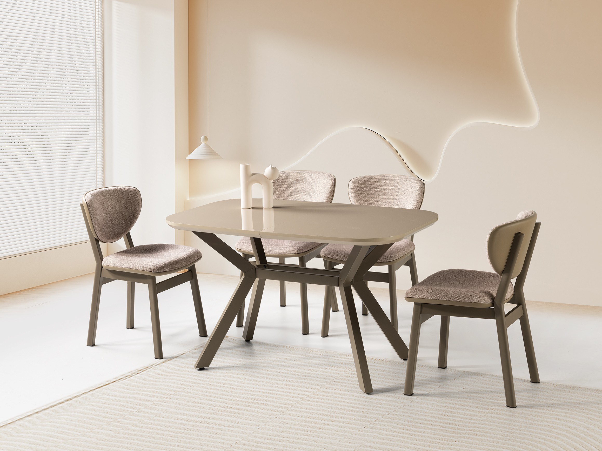 Venedik Cappuccino MDF Lak Panel Açılır Mutfak Masa Takımı 80*130cm