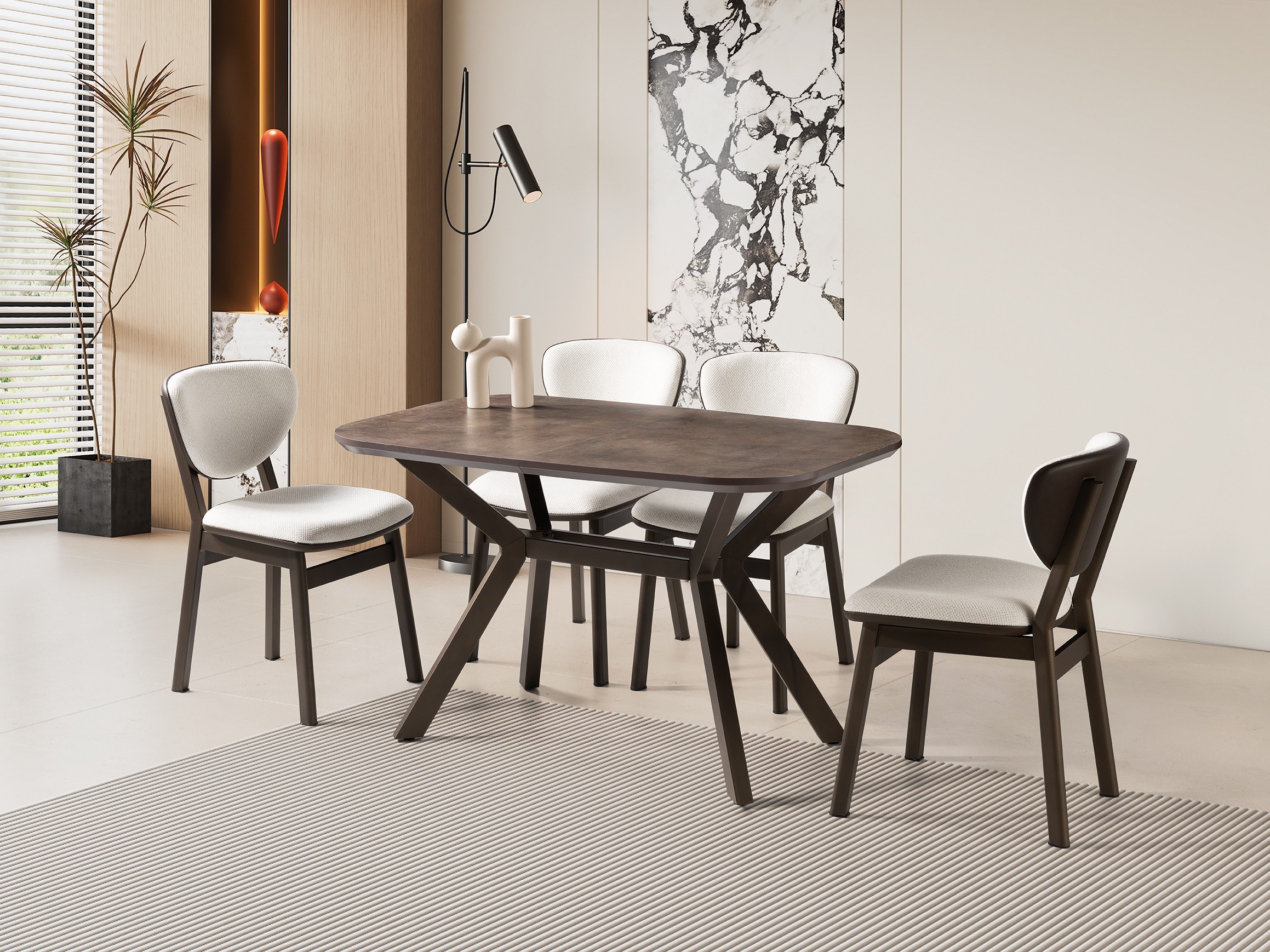 Venedik Retro Bronz MDF Açılır Mutfak Masa Takımı 80*130cm