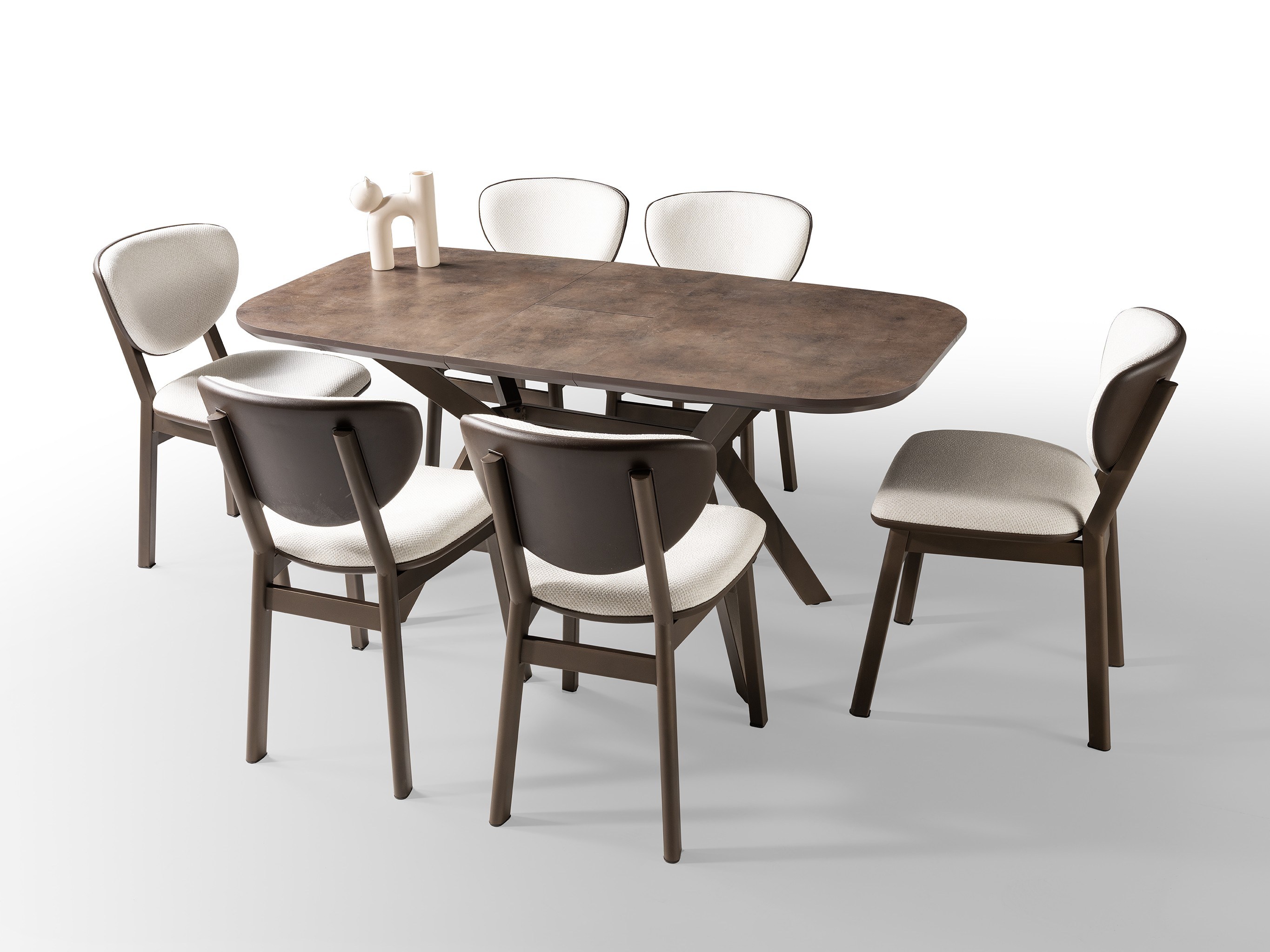 Venedik Retro Bronz MDF Açılır Mutfak Masa Takımı 80*130cm