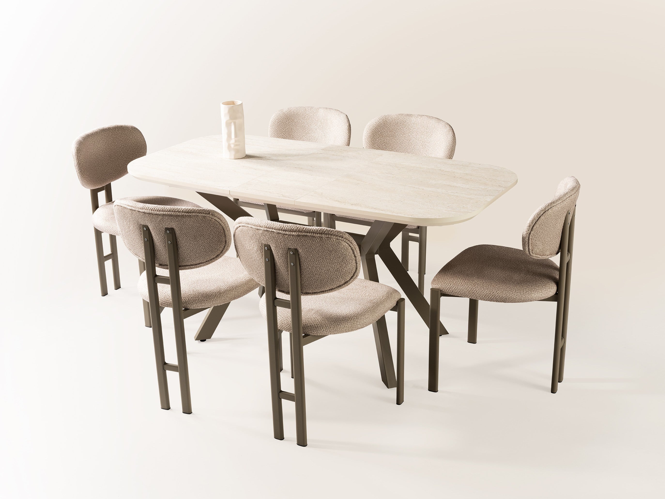 Venedik Travertan MDF Açılır Mutfak Masa Takımı 80*130cm