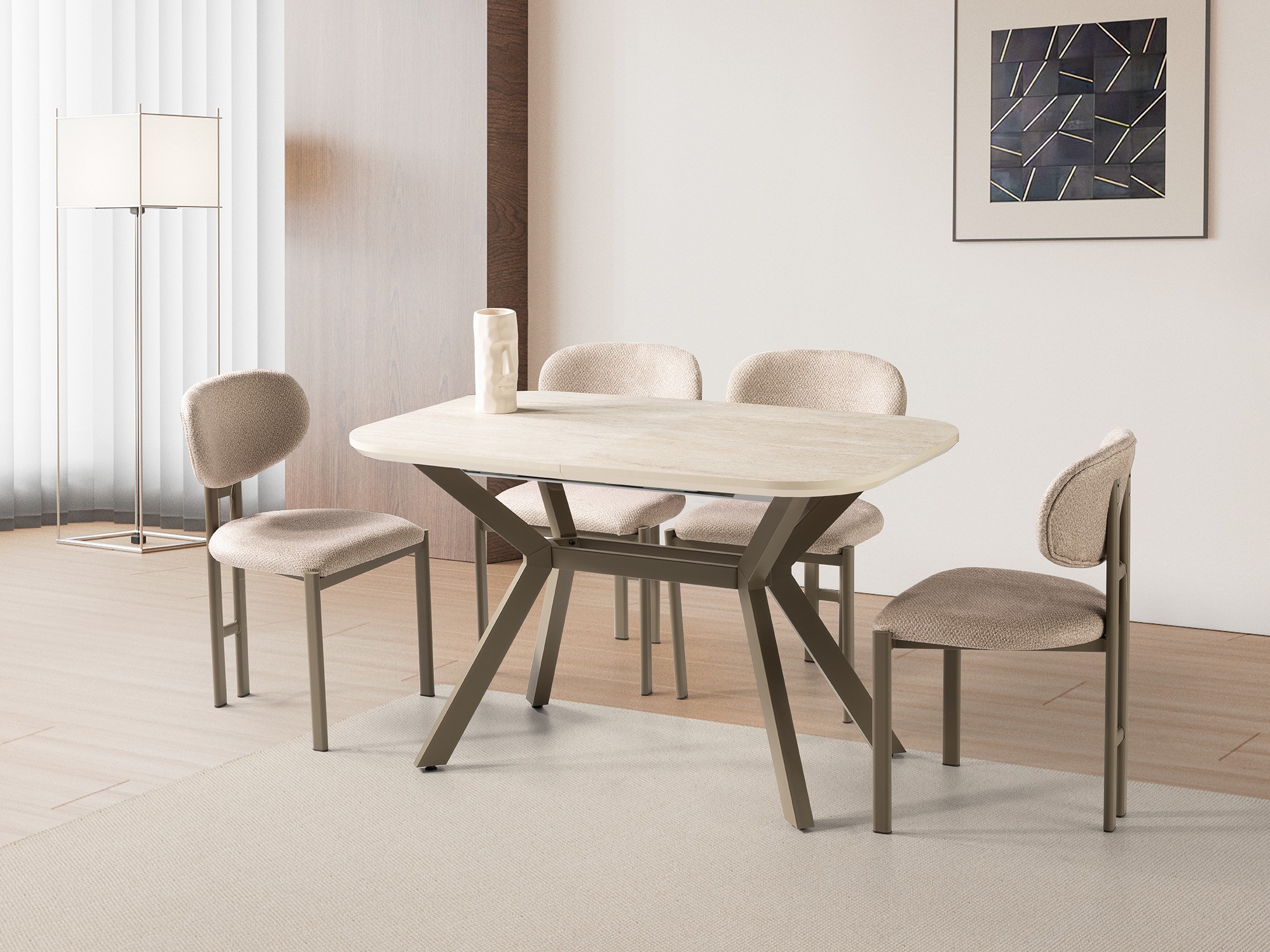 Venedik Travertan MDF Açılır Mutfak Masa Takımı 80*130cm