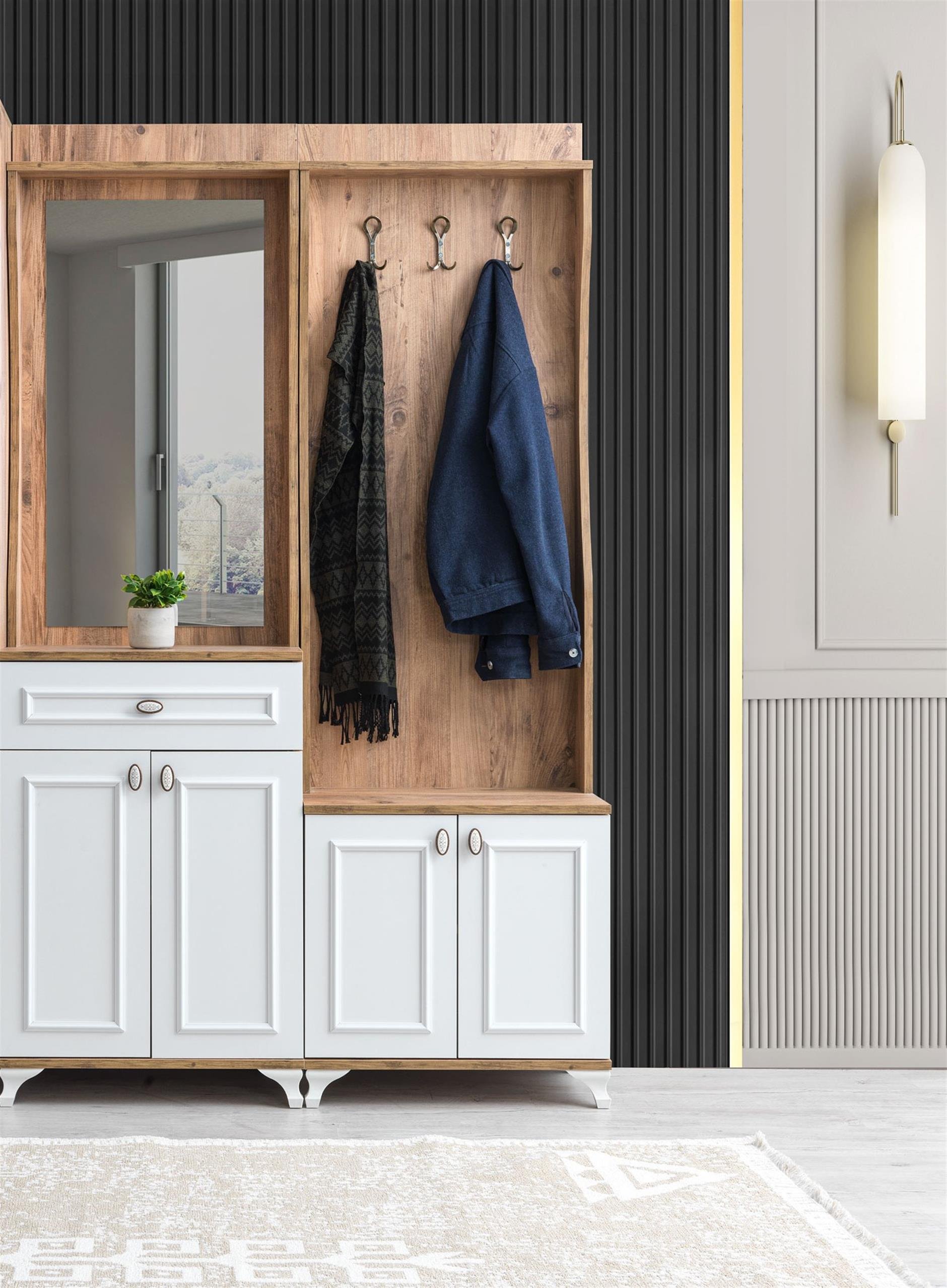 Venüs Çiftli Aynalı Dolaplı Ayakkabılık Portmanto 120x37x200