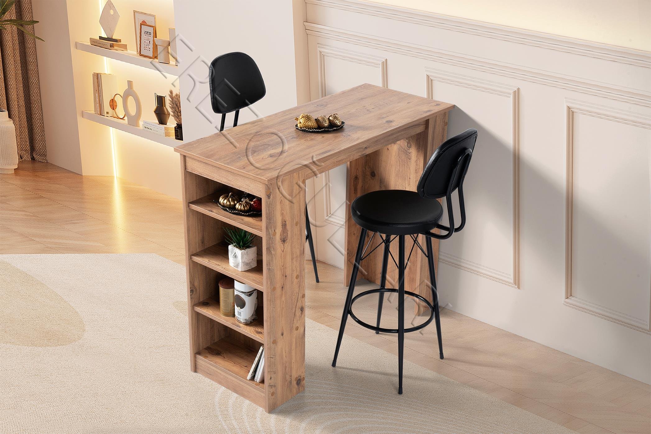 Vista Eylül Bar Raflı Mutfak Masa Takımı 50x120