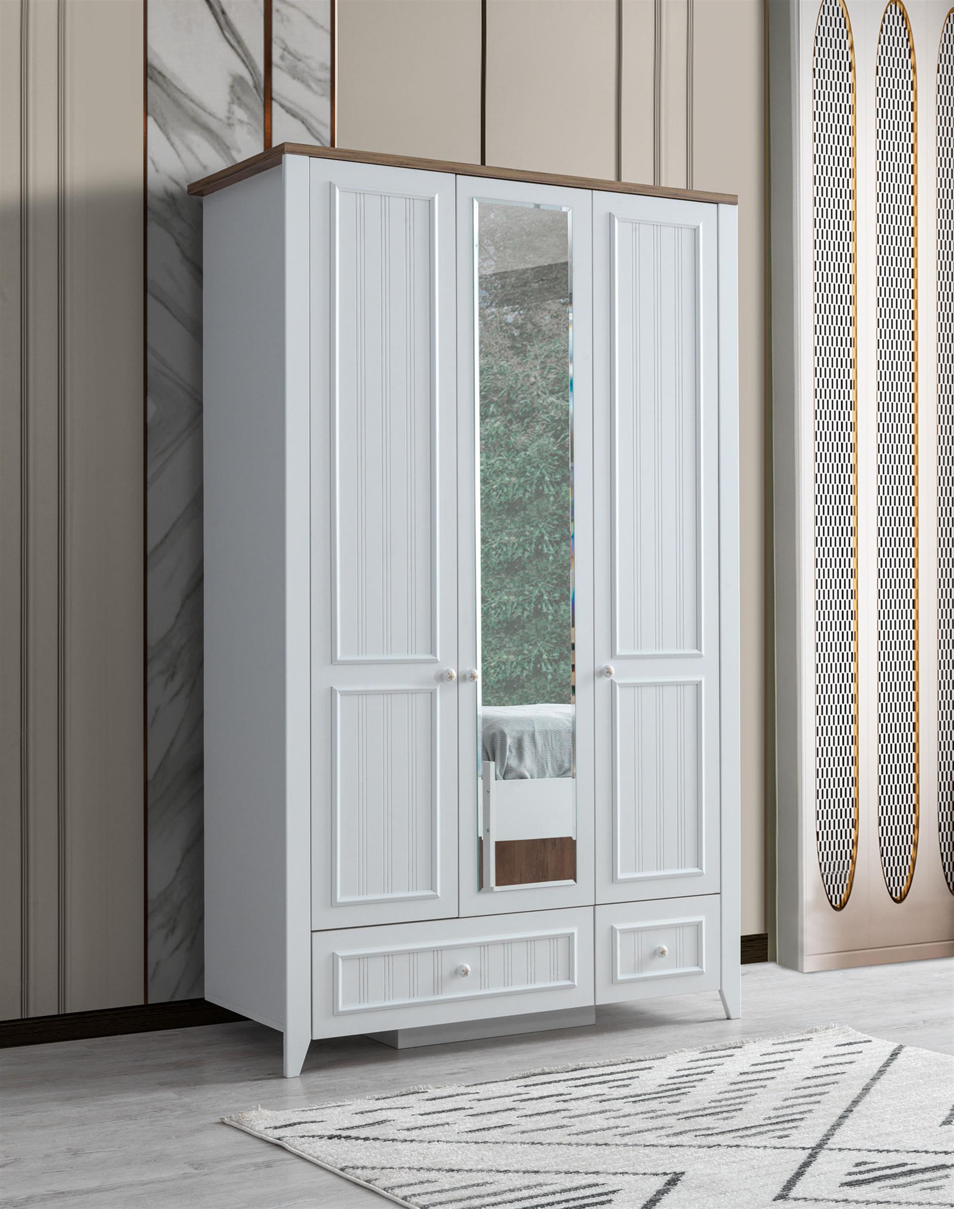 Yalı Modern 3 Kapaklı Aynalı Elbise Dolabı 125*60*211