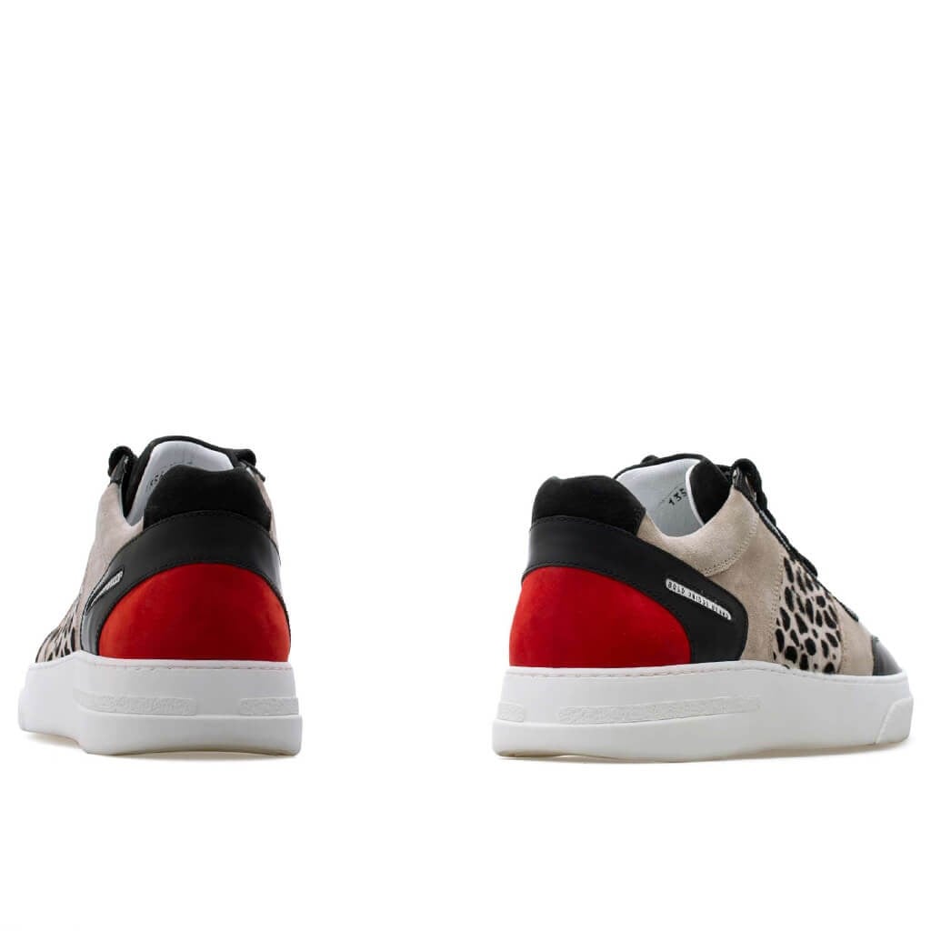 Bub Cray - Bej, Kırmızı Süet, Siyah Deri, Dana Tüyü Leopar Baskılı Erkek Sneaker  