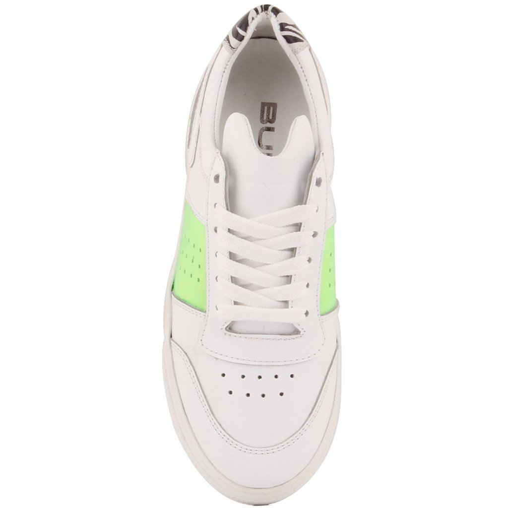 Bub Cray - Beyaz, Yeşil Deri Zebra Desenli Kadın Sneaker