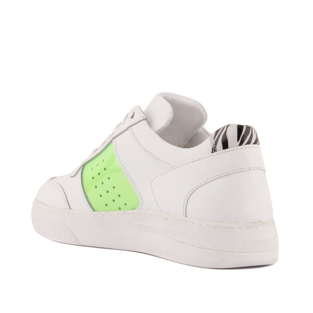 Bub Cray - Beyaz, Yeşil Deri Zebra Desenli Kadın Sneaker