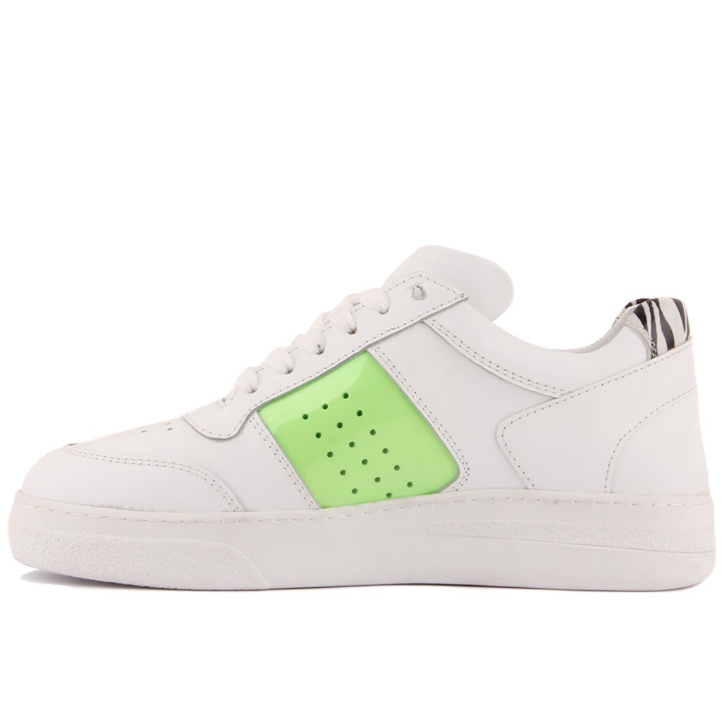 Bub Cray - Beyaz, Yeşil Deri Zebra Desenli Kadın Sneaker