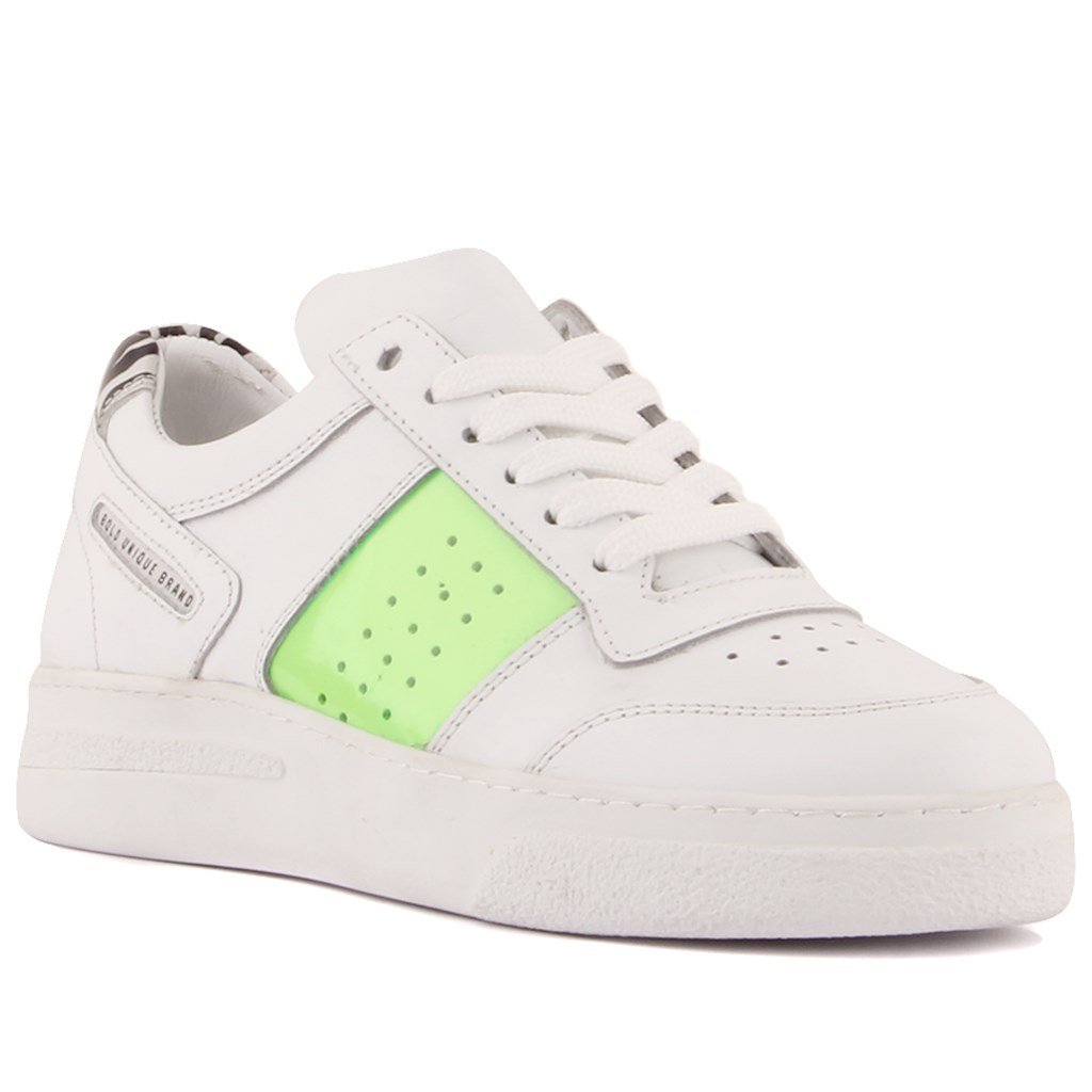 Bub Cray - Beyaz, Yeşil Deri Zebra Desenli Kadın Sneaker