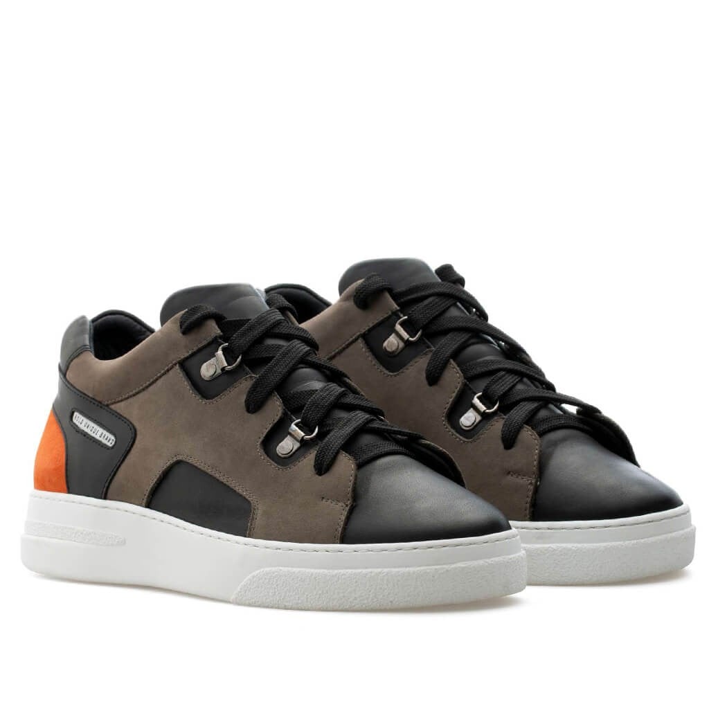 Bub Lewk - Siyah Deri, Vizon Nubuk, Turuncu Süet Erkek Sneaker