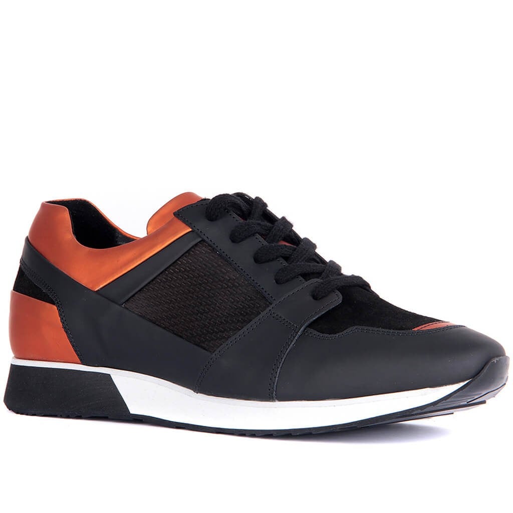 Black, Orange Genuine Leather Men's Sport Shoes 101-3418-6552E R1