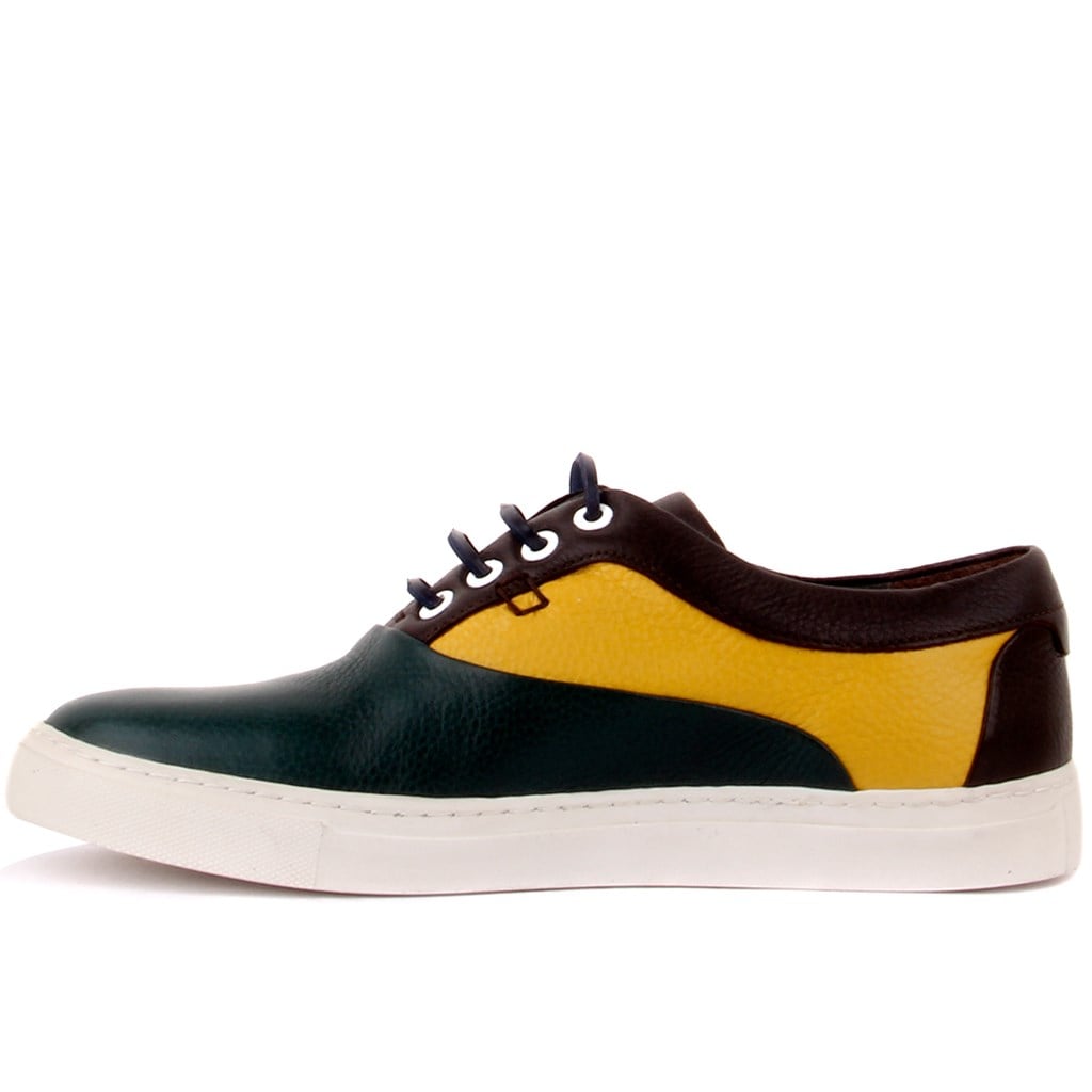 Sail Lakers - Yeşil, Sarı, Kahverengi Deri Erkek Sneaker