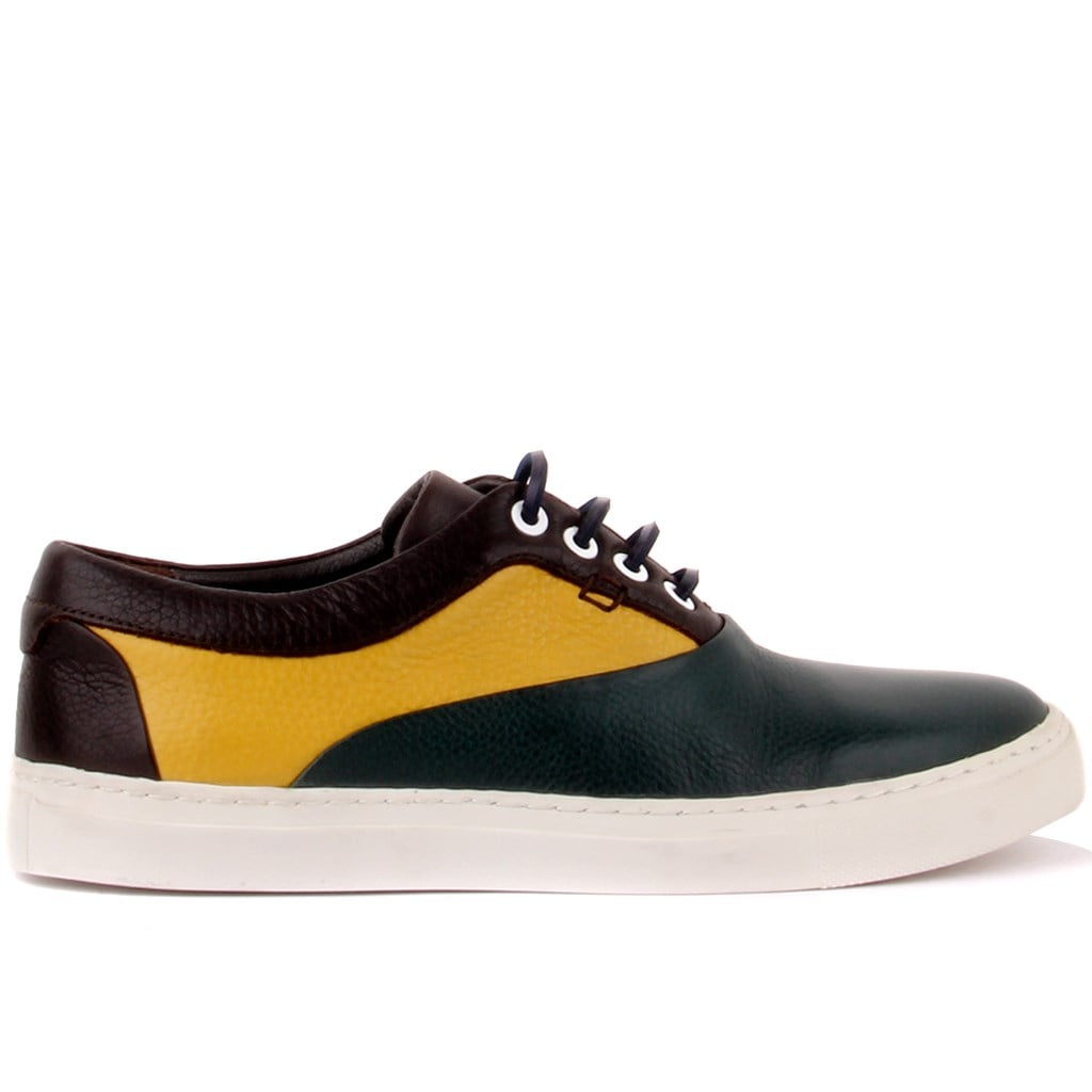 Sail Lakers - Yeşil, Sarı, Kahverengi Deri Erkek Sneaker