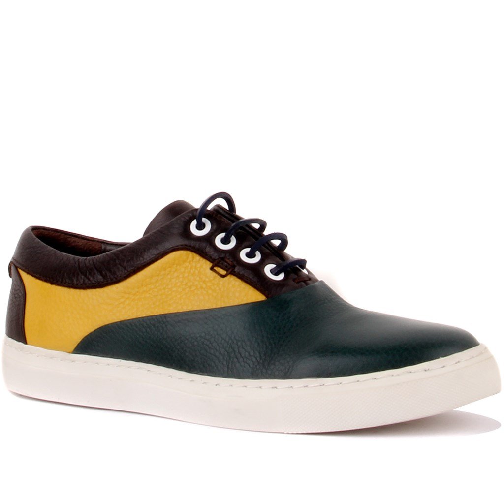 Sail Lakers - Yeşil, Sarı, Kahverengi Deri Erkek Sneaker