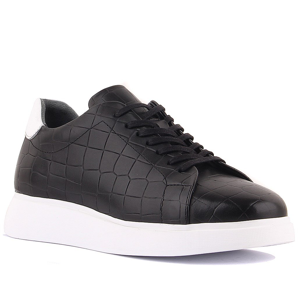 Sail Lakers - Siyah Deri Croco Bağcıklı Erkek Sneaker
