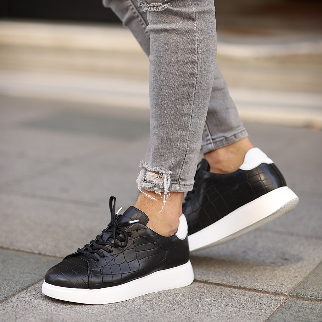 Sail Lakers - Siyah Deri Croco Bağcıklı Erkek Sneaker