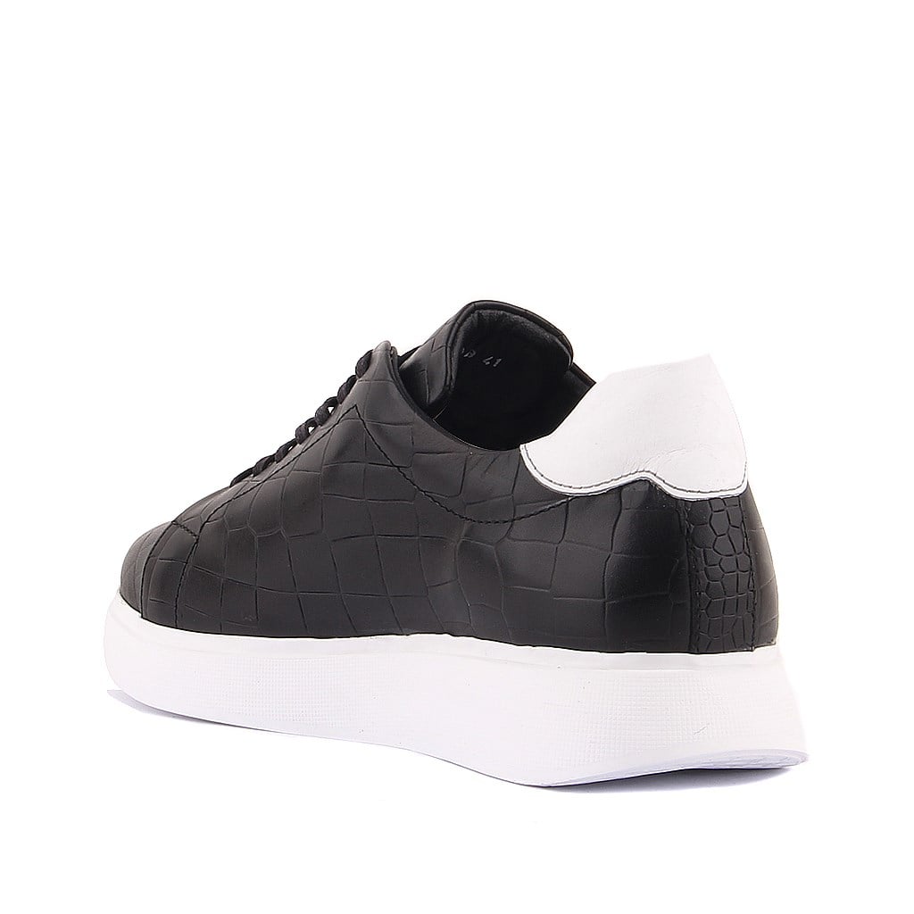 Sail Lakers - Siyah Deri Croco Bağcıklı Erkek Sneaker