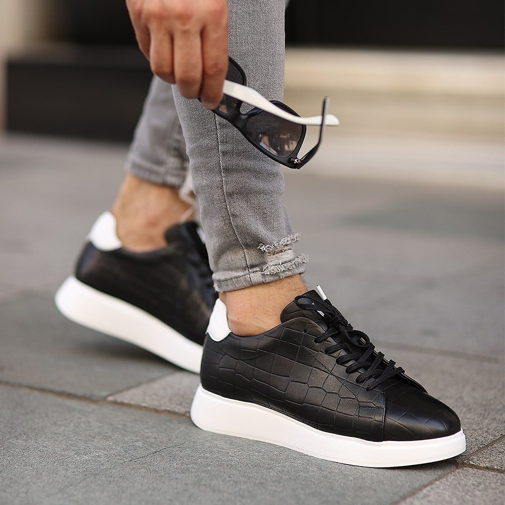 Sail Lakers - Siyah Deri Croco Bağcıklı Erkek Sneaker