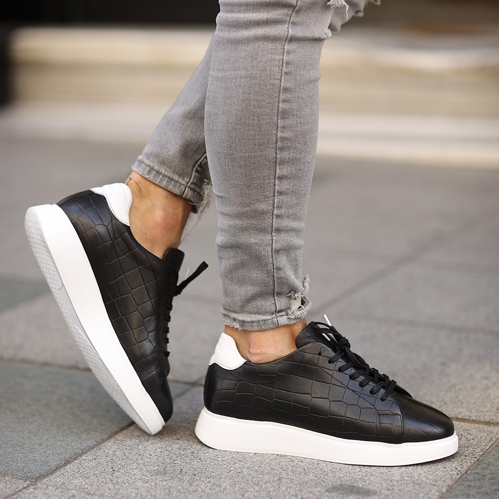 Sail Lakers - Siyah Deri Croco Bağcıklı Erkek Sneaker