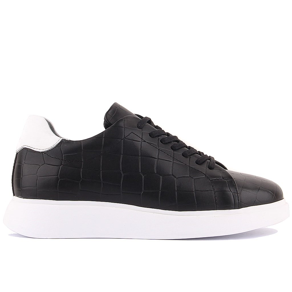 Sail Lakers - Siyah Deri Croco Bağcıklı Erkek Sneaker