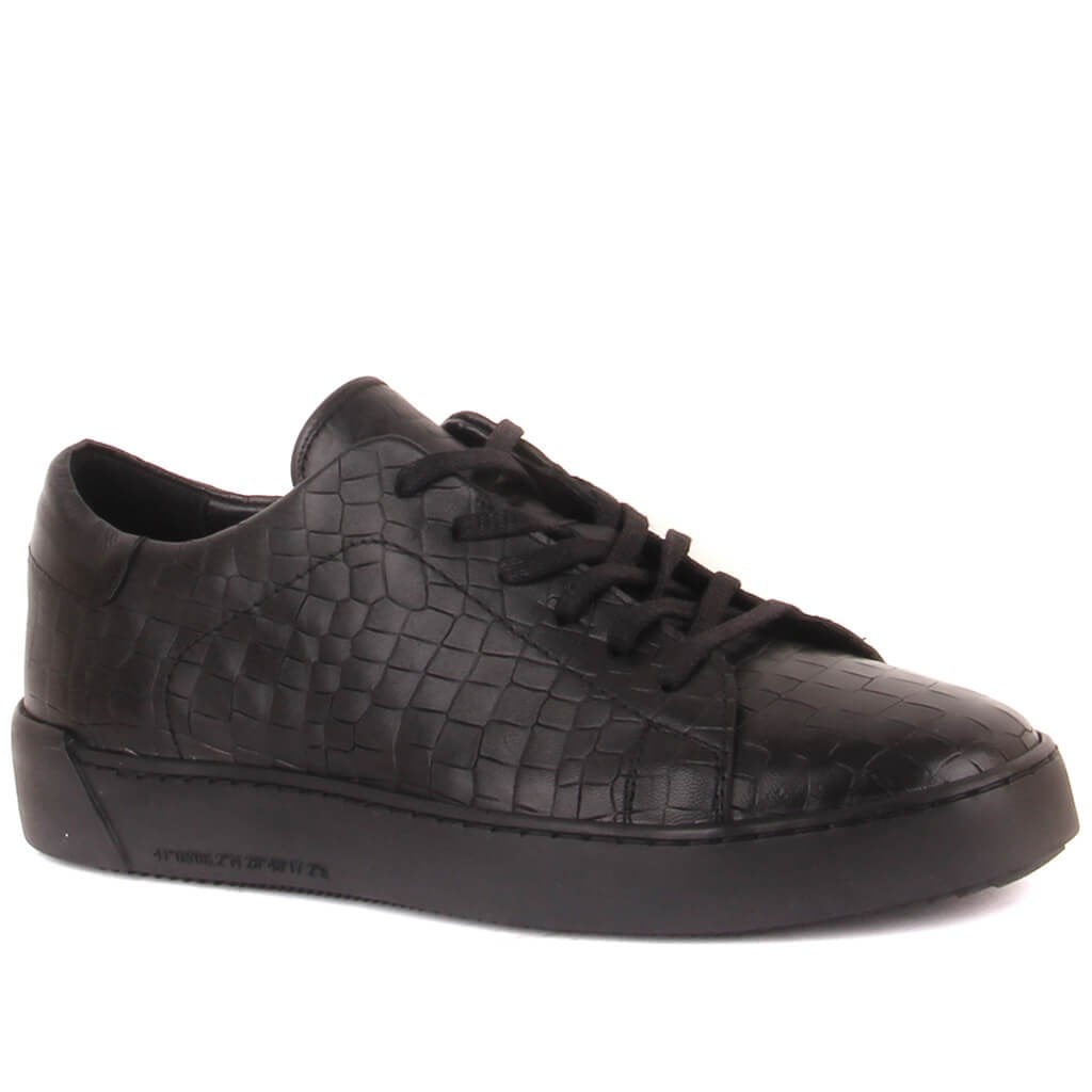 Sail Lakers - Siyah Deri, Croco Desenli, Bağcıklı Erkek Sneaker