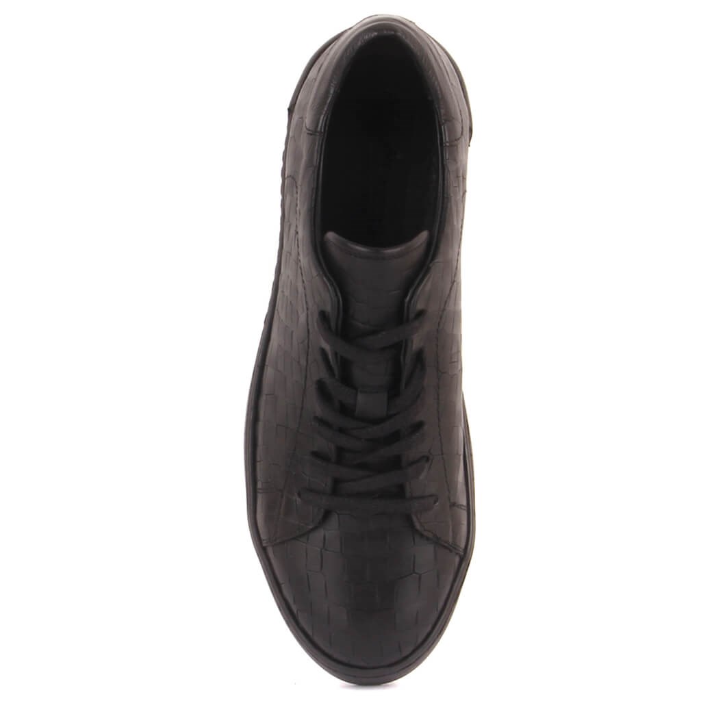Sail Lakers - Siyah Deri, Croco Desenli, Bağcıklı Erkek Sneaker