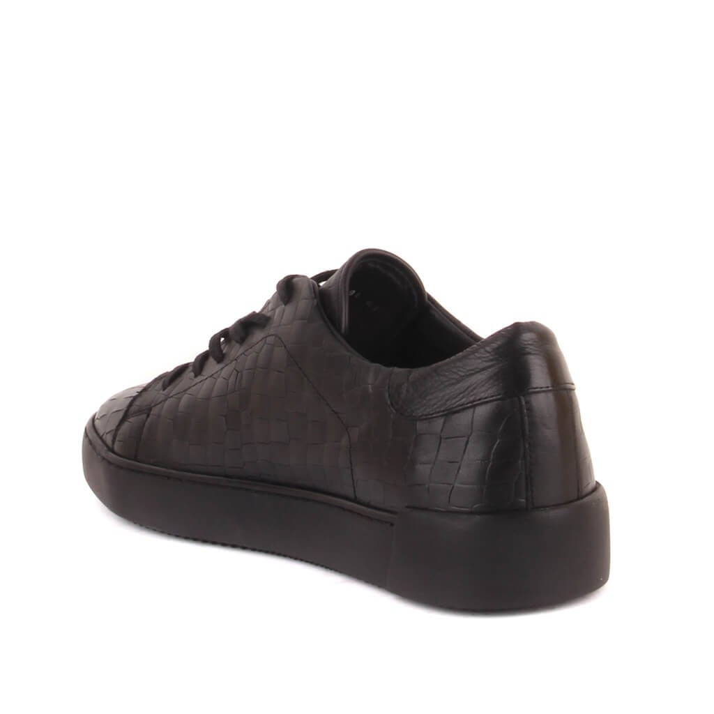 Sail Lakers - Siyah Deri, Croco Desenli, Bağcıklı Erkek Sneaker