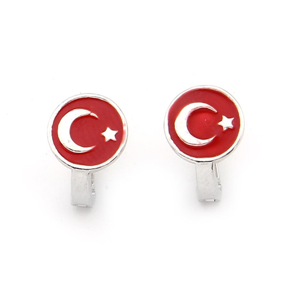 GÜMÜŞ MİNELİ AY YILDIZ MODEL KÜPE