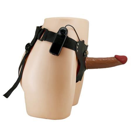 17,5 cm Belden Bağlamalı İçi Boş Titreşimli Testissiz Protez Melez Penis