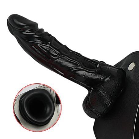 18 cm Belden Bağlamalı İçi Boş Titreşimli  Protez Zenci Penis