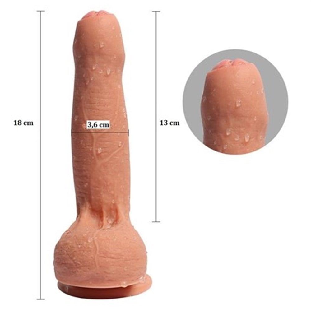 18 cm Et Dokulu Gerçekçi Çift Katmanlı Sünnetsiz Silikon Penis - Azazel