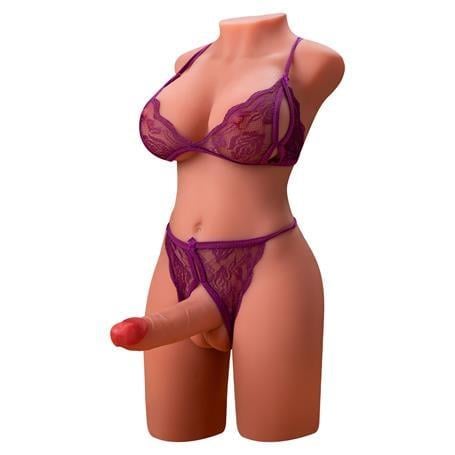 2 İşlevli Gerçekçi Ölçülerde Realistik İleri Geri Hareketli 17 cm Penisli Anal Girişli  Bayan Vücut - Miah