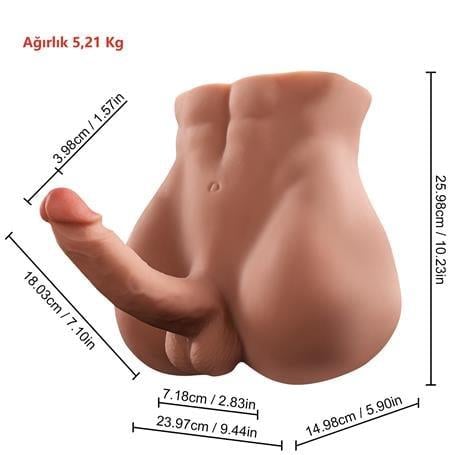 2 İşlevli Gerçekçi Ölçülerde Realistik İleri Geri Hareketli 18 cm Penisli Anal Girişli Erkek Vücut - Bartlett