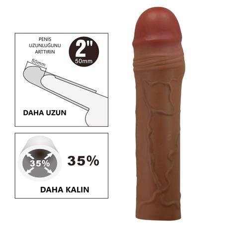 5 cm Dolgulu Premium Melez Rengi Silikon Penis Kılıfı - Chane