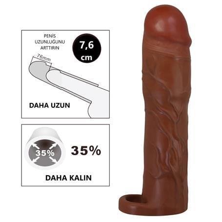 7,6 cm Dolgulu Premium Melez Rengi Silikon Penis Kılıfı - Gerd