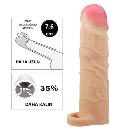 7,6 cm Dolgulu Premium Ten Rengi Silikon Penis Kılıfı - Gerd