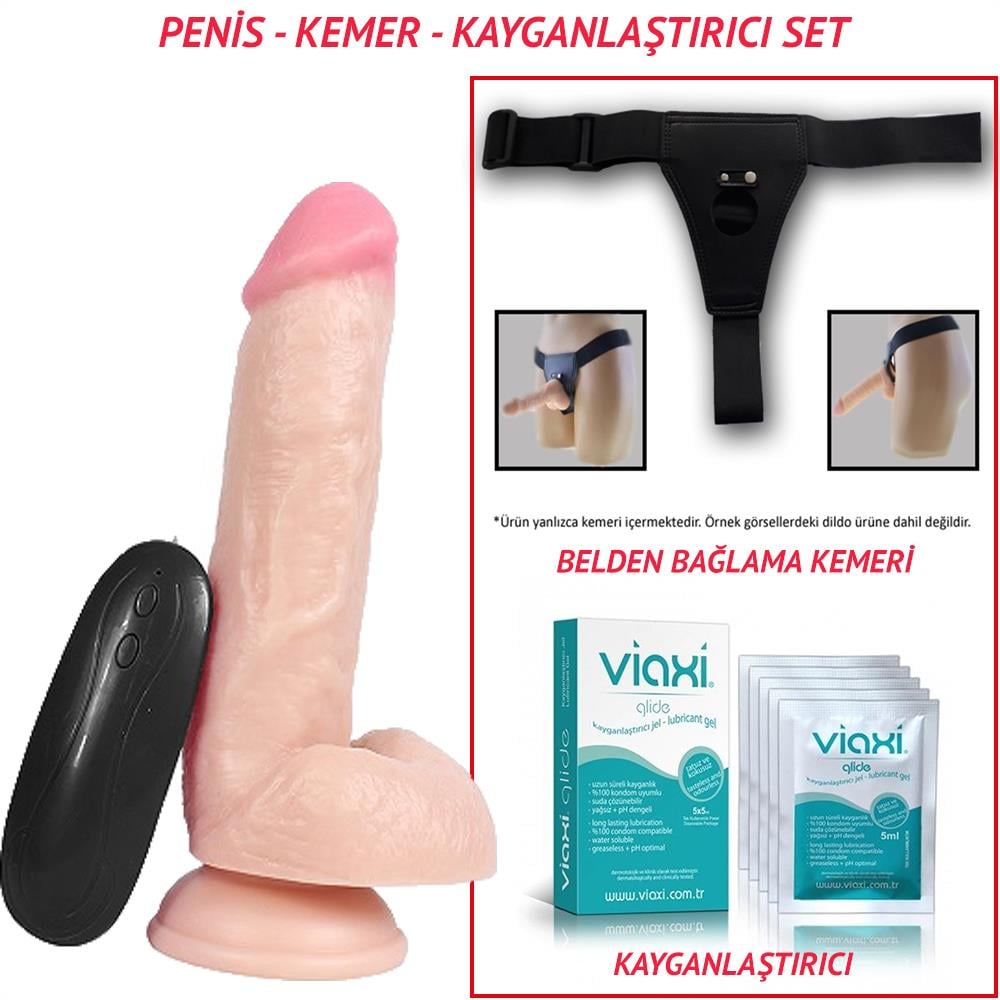 Belden Bağlamalı 17,5cm Titreşimli Realistik Dildo Penis Seti