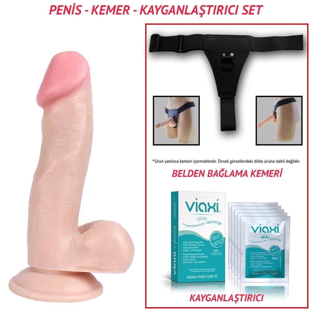 Belden Bağlamalı 17cm Realistik Dildo Penis Seti