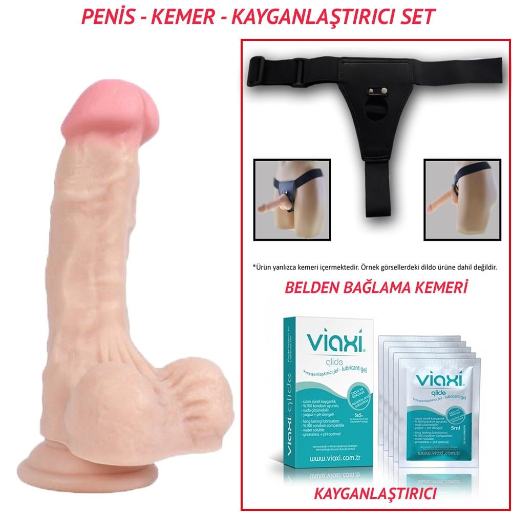 Belden Bağlamalı 18cm Realistik Dildo Penis Seti