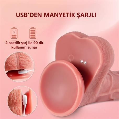 Belden Bağlamalı Uzaktan Kumandalı USB Manyetik Şarjlı 21,5 cm İleri Geri Hareketli Titreşimli Dildo - Baird