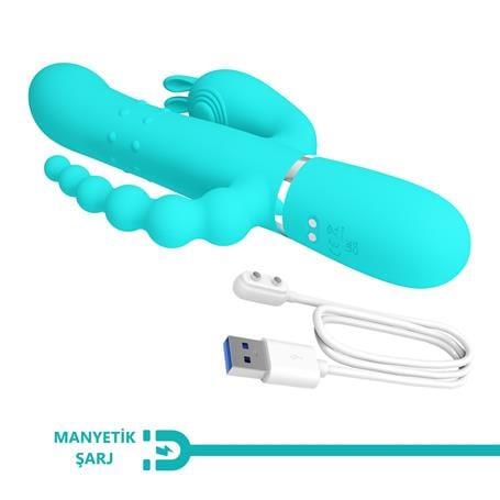 Manyetik Şarjlı Oynar Gövdeli Klitoral & Anal Uyarıcılı Teknolojik Vibratör Penis