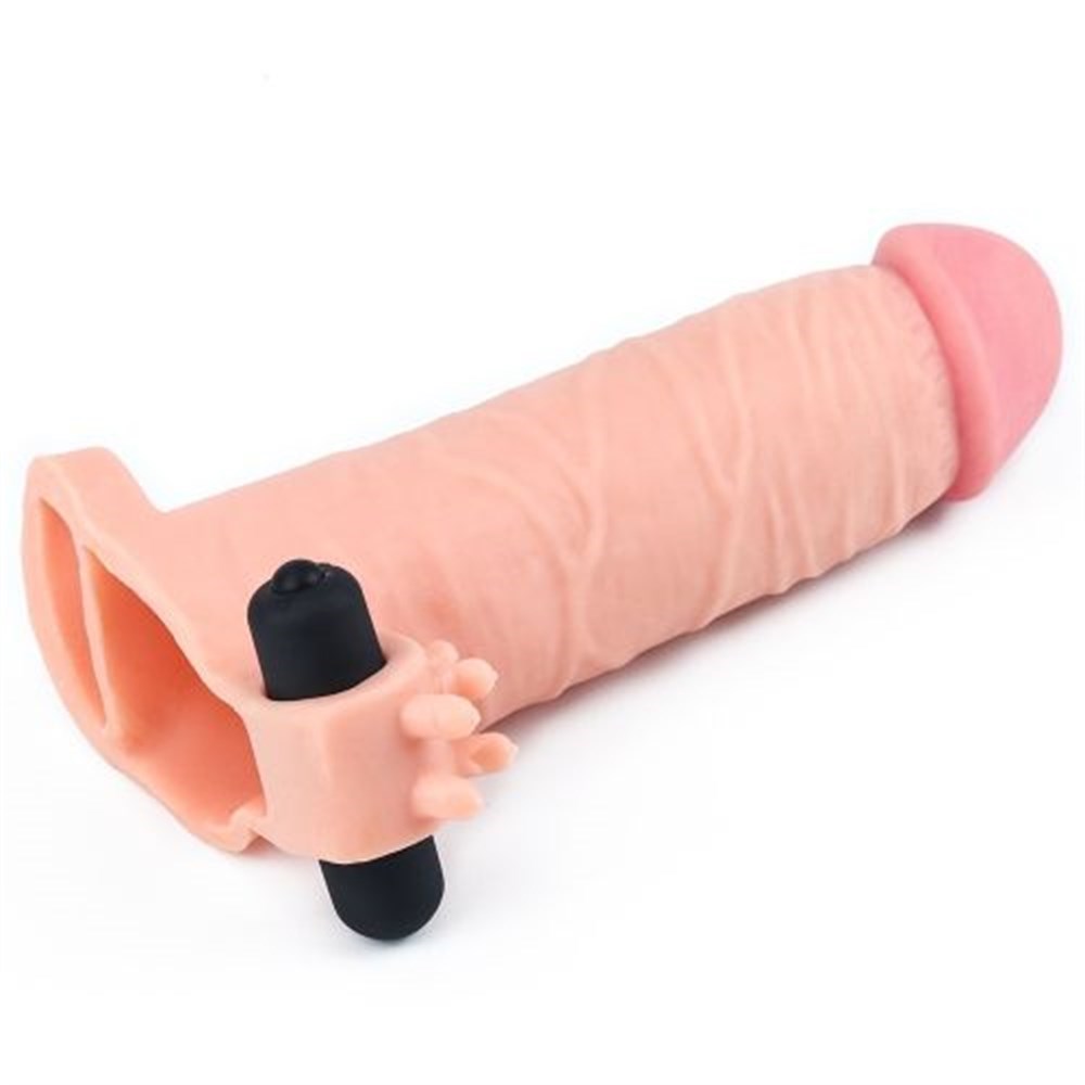 X-Tender 16,5cm Realistik 3cm Dolgulu Titreşimli Uzatmalı Penis Kılıfı