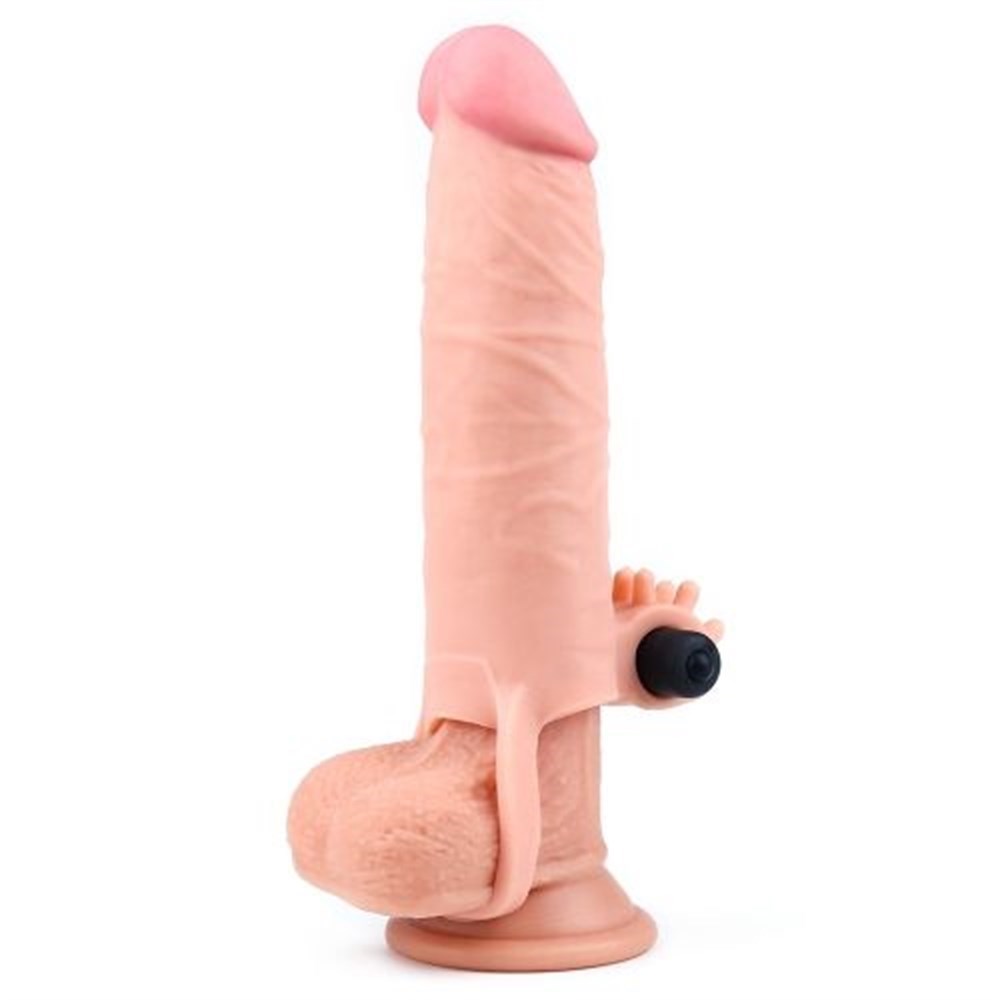 X-Tender 16,5cm Realistik 3cm Dolgulu Titreşimli Uzatmalı Penis Kılıfı