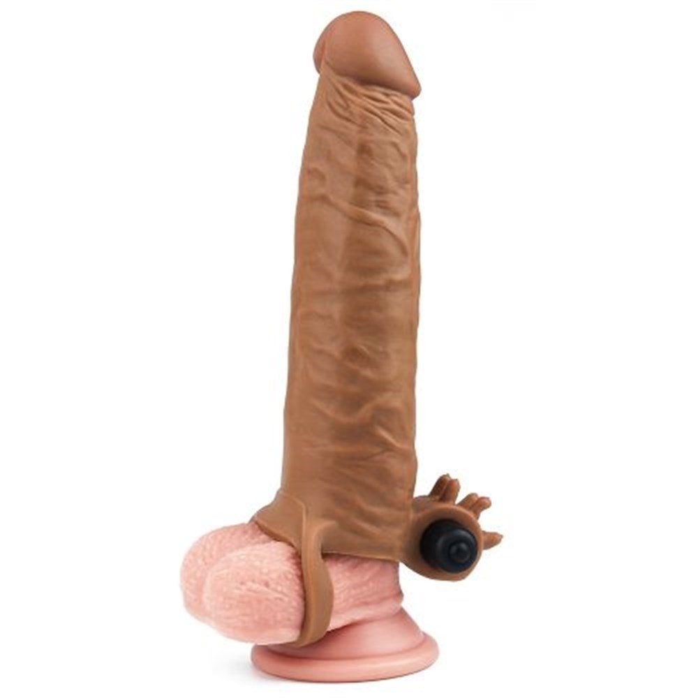 X-Tender 19cm Realistik Melez 5cm Dolgulu Titreşimli Uzatmalı Penis Kılıfı