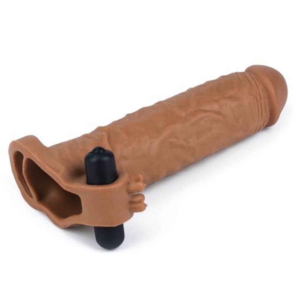 X-Tender 19cm Realistik Melez 5cm Dolgulu Titreşimli Uzatmalı Penis Kılıfı