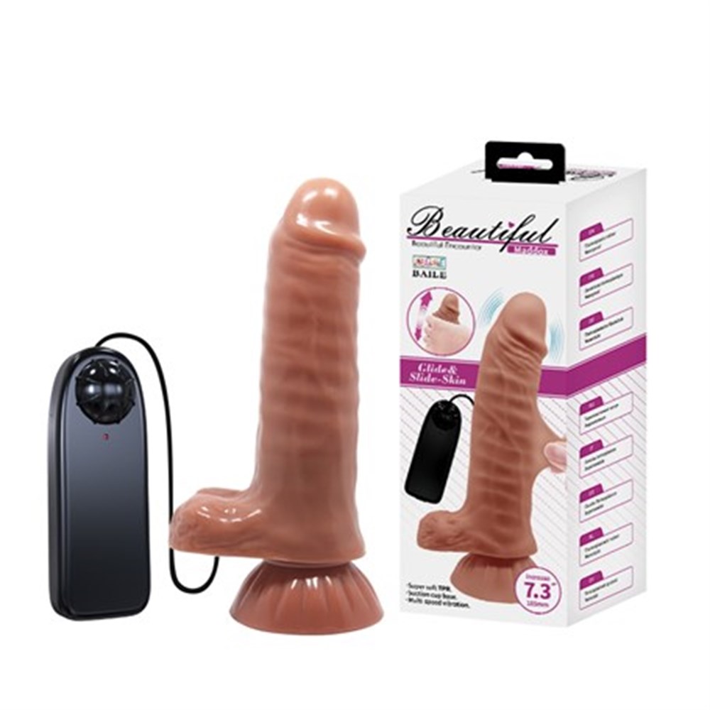 Yeni Nesil Çift Katmanlı 18,5 cm Belden Bağlamalı Realistik Titreşimli Dildo Penis