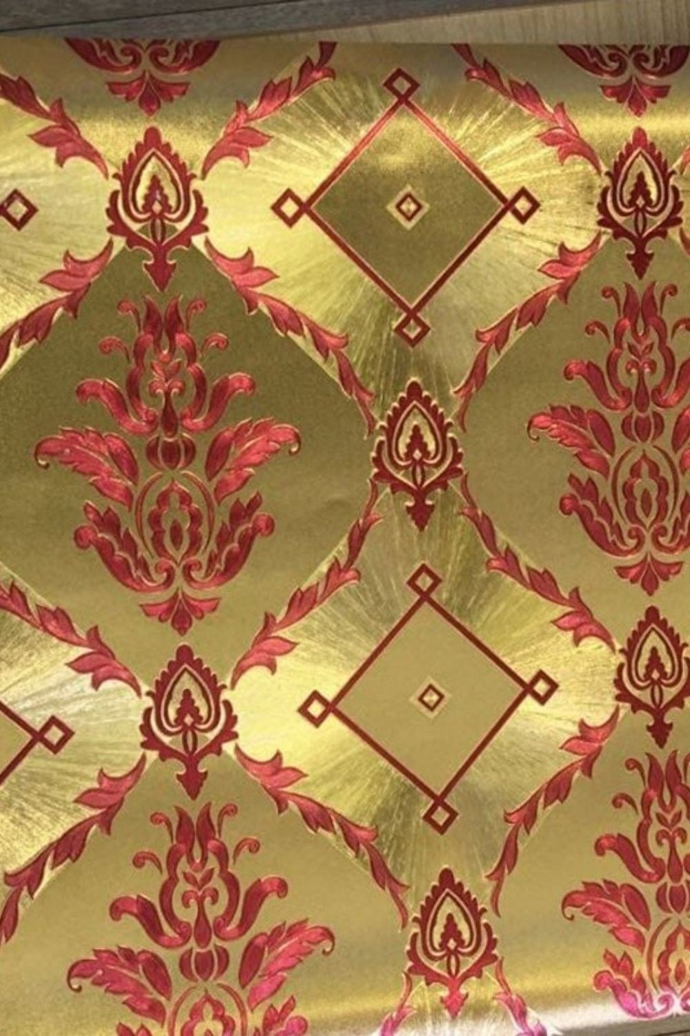 Altın Bordo Varaklı Damask Desenli Duvar Kağıdı D-90103